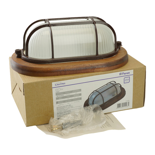 Светильник накладной IP54, 220V 60Вт Е27, дерево, орех, овал, с решеткой, НБО 04-60-022 фото 4