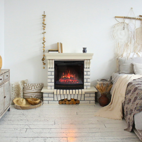 Каминокомплект COUNTRY/БРУКЛИН Белый дуб с очагом Электроочаг EVRIKA 25.5 фото 6