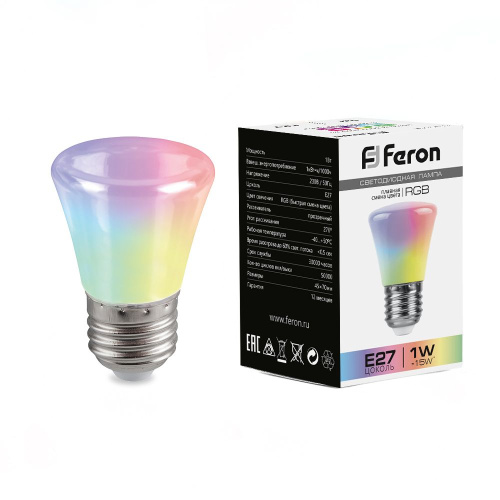 Лампа светодиодная Feron LB-372 Колокольчик матовый E27 1W RGB плавная сменая цвета Лампа светодиодная Feron LB-372 Колокольчик матовый E27 1W RGB плавная сменая цвета