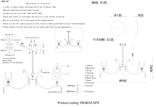 Люстра Crystal Lux RENATA SP8 GOLD фото 2 Люстра Crystal Lux RENATA SP8 GOLD фото 2