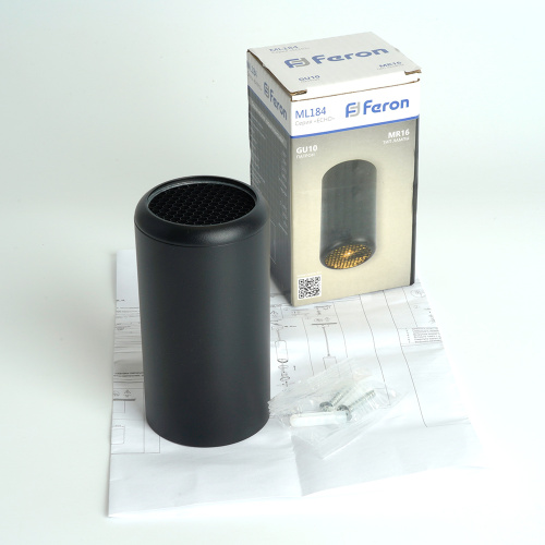 Светильник потолочный Feron ML184 Barrel ECHO  MR16 GU10 35W 230V, черный, с антибликовой сеточкой фото 3