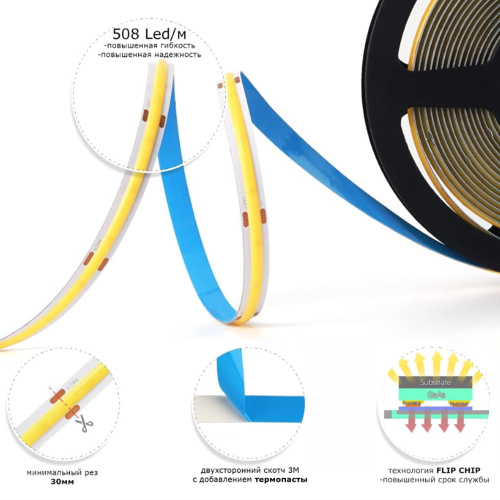ST018.308.20 Светодиодная лента COB 8Вт/м 3000К 810Лм/м Ra>90 IP20 L5000xW8 24В Светодиодные ленты фото 4