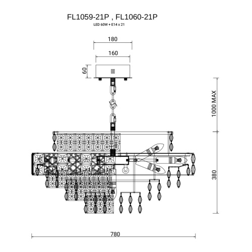 Люстра подвесная Majeste Chrome FL1059-21P фото 2 Люстра подвесная Majeste Chrome FL1059-21P фото 2