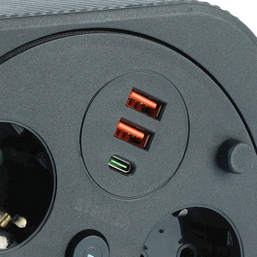 HM16-4-03-USB Удлинитель 4-местный с/з, 3x1,5мм2, 3м, 230В, 16А, 2USB+1С, 2,4А, черный фото 9 HM16-4-03-USB Удлинитель 4-местный с/з, 3x1,5мм2, 3м, 230В, 16А, 2USB+1С, 2,4А, черный фото 9