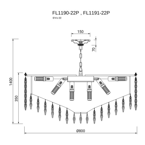 Люстра подвесная Sovrana Gold FL1190-22P фото 2