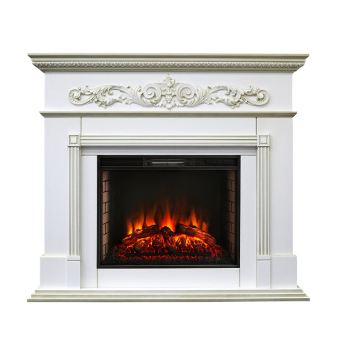 Каминокомплект BEETHOVEN/БЕТХОВЕН Белый дуб с золотой патиной с очагом Электроочаг EPSILON 26