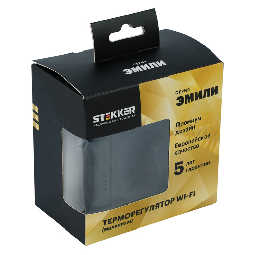 Терморегулятор Wi-Fi (механизм), STEKKER, 250В, 3500Вт, серия Эмили, RSW00-5119-05, черный уголь, soft touch фото 2