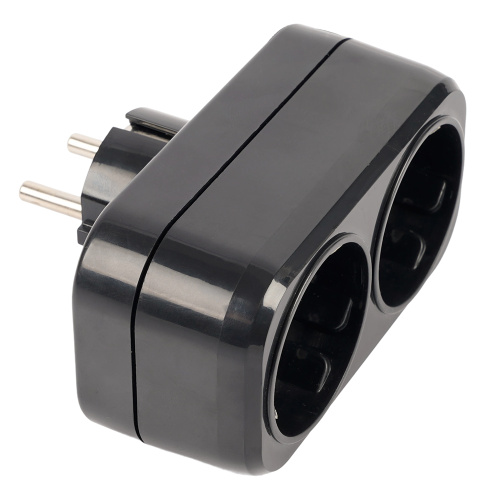 Разветвитель сетевой 2-местный с/з STEKKER ADP16-22-20 250V, 16A, ABS огнеустойчивый пластик, черный фото 2