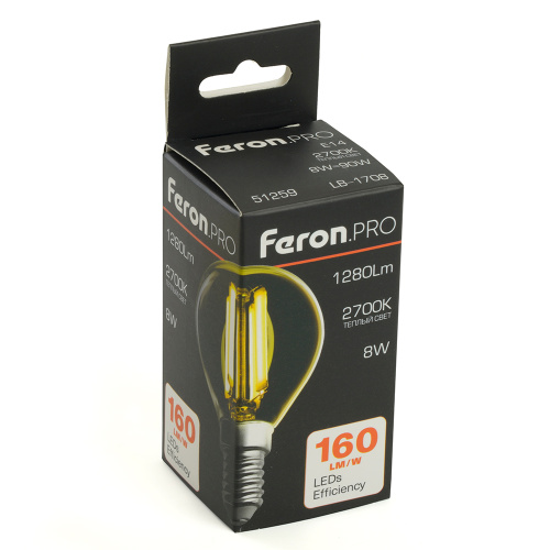 Лампа светодиодная Feron.PRO LB-1708 Шарик E14 1280LM 8W 175-265V 2700K фото 6