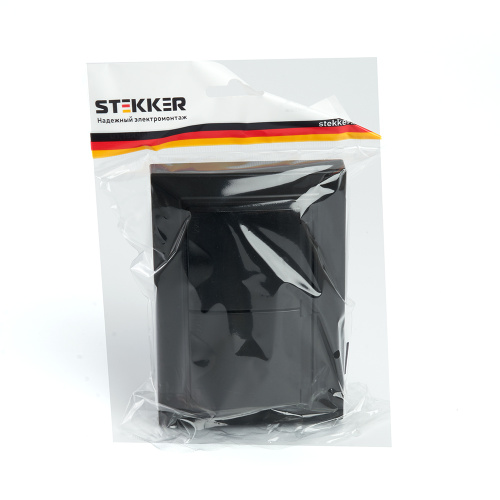 Розетка 2-местная с/з с крышкой, STEKKER, PST16-9015-03, 250В, 16А, серия Эрна, черный фото 2