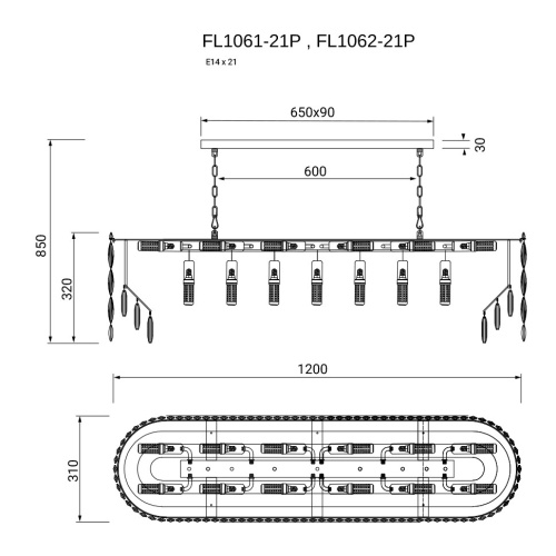 Люстра подвесная The Empress Gold FL1061-21P фото 2