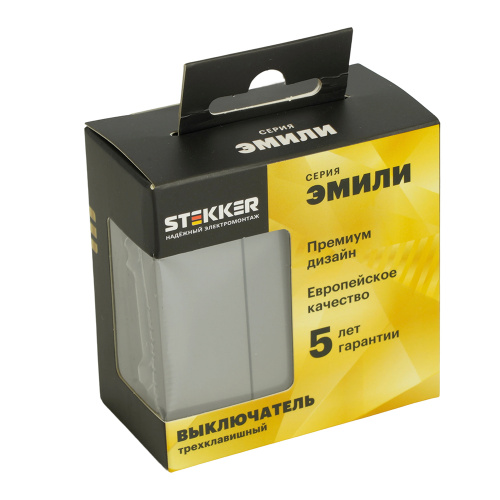 Выключатель 3-клавишный (механизм), STEKKER, 250В, 10А, серия Эмили, RSW10-5108-10, платиново-серый, soft touch фото 7