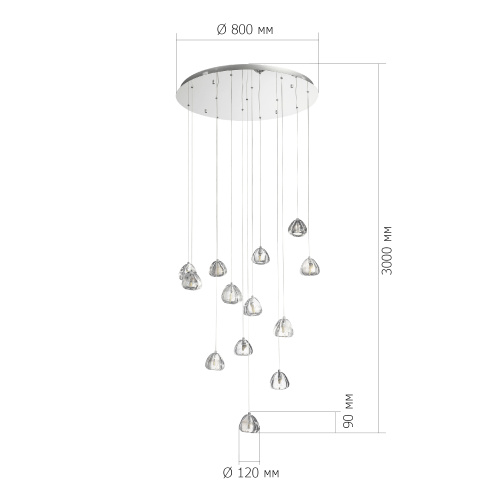 SL6017.101.13 Светильник подвесной ST-Luce Хром/Прозрачный с пузырьками воздуха LED 13*3W 3000K WATERFALL
