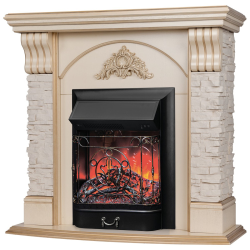Каминокомплект ATHENA/АТЛАНТА Бежевый дуб с золотой патиной с очагом Электроочаг MAJESTIC LUX/МАДЖЕСТИК фото 2