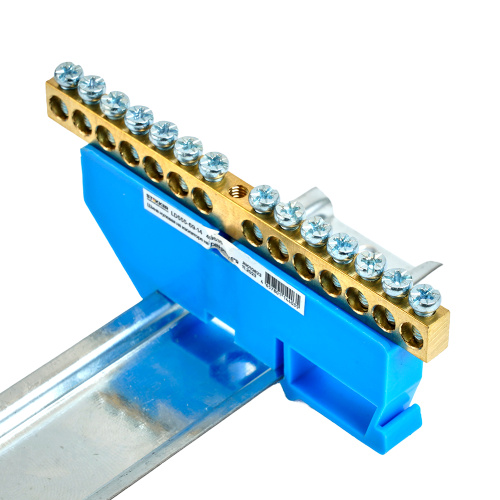 Шина"N" на изоляторе STEKKER 6*9 на DIN-рейку 14 выводов, синий, LD555-69-14 фото 4