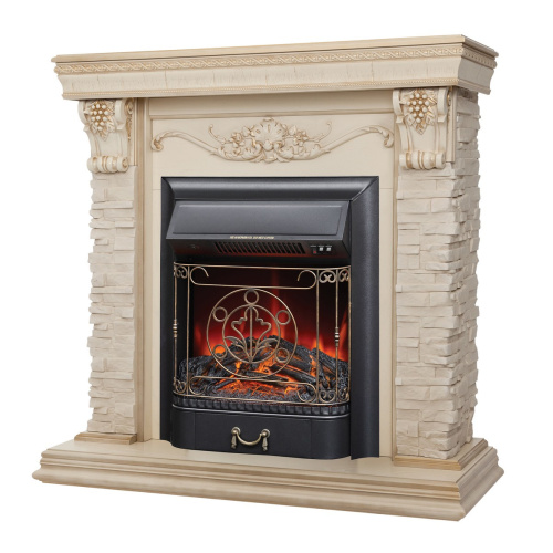 Каминокомплект PATRICIA/АДРИАНА Бежевый дуб с золотой патиной с очагом Электроочаг MAJESTIC LUX/МАДЖЕСТИК фото 2