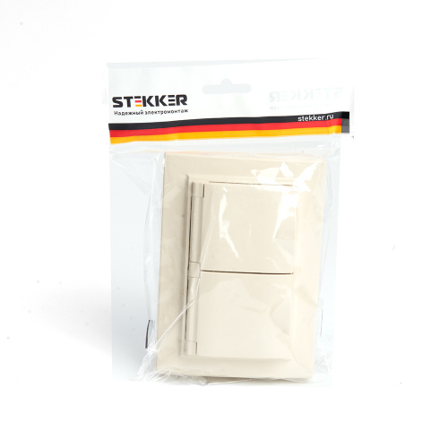 Розетка 2-местная с/з с крышкой STEKKER, PST16-9015-02, 250В, 16А, серия Эрна, слоновая кость фото 7