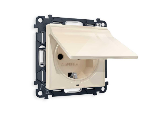 Комплект механизма электрической розетки AMBRELLA VOLT ALFA Бежевый глянец с/з с шторками и крышкой IP44 QUANT (AP3080, VM141) MA308010