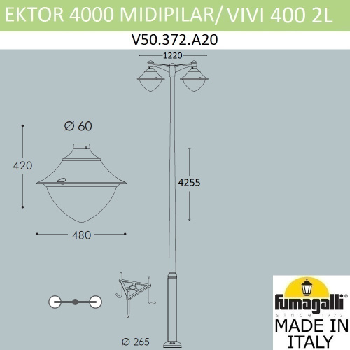 Fumagalli Парковый фонарь FUMAGALLI EKTOR 4000/MIDIPILAR/VIVI 2L LED GX-53 V50.372.A20.LXD6L фото 3 Fumagalli Парковый фонарь FUMAGALLI EKTOR 4000/MIDIPILAR/VIVI 2L LED GX-53 V50.372.A20.LXD6L фото 3