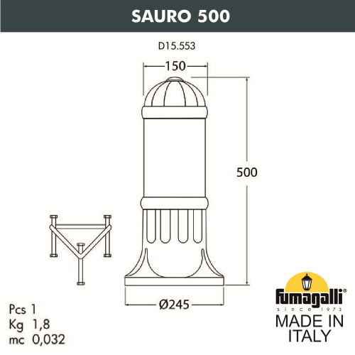 Fumagalli Садовый светильник-столбик FUMAGALLI SAURO 500 D15.553.000.AXF1R.FRA фото 3 Fumagalli Садовый светильник-столбик FUMAGALLI SAURO 500 D15.553.000.AXF1R.FRA фото 3