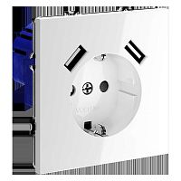 Розетка встраиваемая Voltum S70 с заземлением и защитными шторками, 16А, с USB, A+A, (белый глянцевы VLS040401