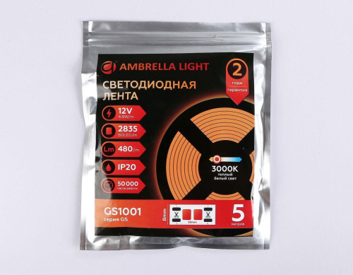 Светодиодная лента Ambrella Light 4,8W/m 60LED/m 2835SMD теплый белый 5M GS1001 фото 6