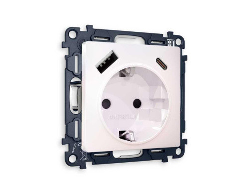 Комплект механизма электрической розетки AMBRELLA VOLT ALFA Жемчуг 2USB A+C 20W (быстрая зарядка) с/з QUANT (AP2100, VM160) MA210010 Комплект механизма электрической розетки AMBRELLA VOLT ALFA Жемчуг 2USB A+C 20W (быстрая зарядка) с/з QUANT (AP2100, VM160) MA210010