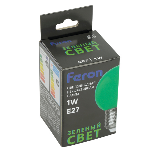Лампа светодиодная Feron LB-37 Шарик матовый E27 1W 230V Зеленый фото 5