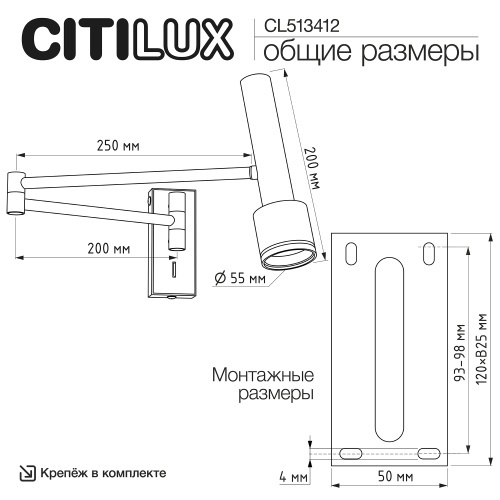 Citilux VEKTOR CL513412 Светильник настенный на штанге с выключателем Латунь фото 9