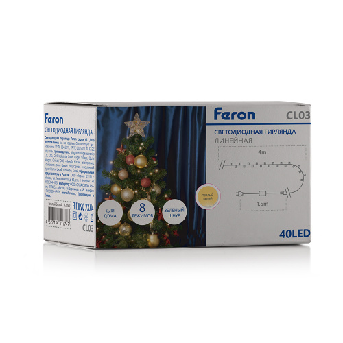 Светодиодная гирлянда Feron CL03 линейная 4м +1.5м 230V 2700K, c питанием от сети, контроллером, зеленый шнур фото 3