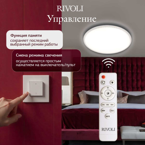 Светильник потолочный светодиодный Rivoli Eliana 6178-702 LED 3000K-6500k 80 Вт с пультом Б0069797 фото 7