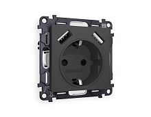 Комплект механизма электрической розетки AMBRELLA VOLT ALFA Графит мягкое касание 2USB A+A 18W (быстрая зарядка) с/з QUANT (AP9090, VM155) MA909010