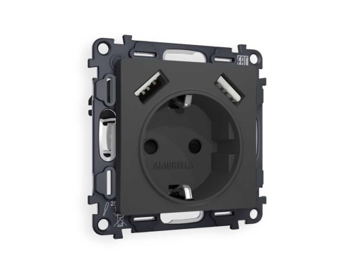 Комплект механизма электрической розетки AMBRELLA VOLT ALFA Графит мягкое касание 2USB A+A 18W (быстрая зарядка) с/з QUANT (AP9090, VM155) MA909010 Комплект механизма электрической розетки AMBRELLA VOLT ALFA Графит мягкое касание 2USB A+A 18W (быстрая зарядка) с/з QUANT (AP9090, VM155) MA909010