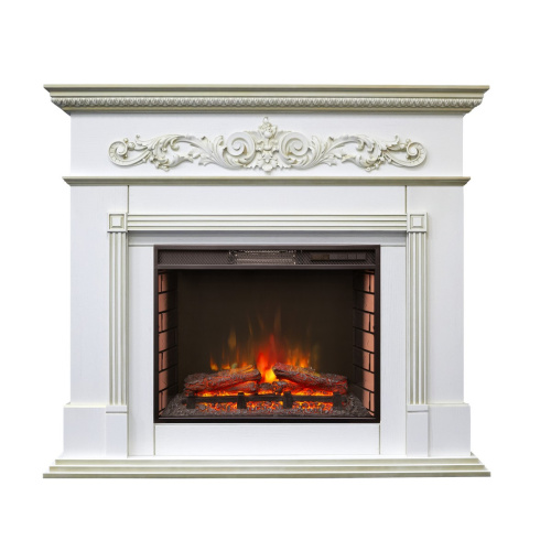 Каминокомплект BEETHOVEN/БЕТХОВЕН Белый дуб с золотой патиной с очагом Электроочаг SPARTA 25.5