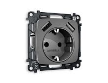Комплект механизма электрической розетки AMBRELLA VOLT OMEGA Антрацит серый 2USB A+A 18W (быстрая зарядка) с/з QUANT (OP6590, VM155) MO659010
