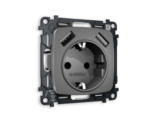 Комплект механизма электрической розетки AMBRELLA VOLT OMEGA Антрацит серый 2USB A+A 18W (быстрая зарядка) с/з QUANT (OP6590, VM155) MO659010 Комплект механизма электрической розетки AMBRELLA VOLT OMEGA Антрацит серый 2USB A+A 18W (быстрая зарядка) с/з QUANT (OP6590, VM155) MO659010