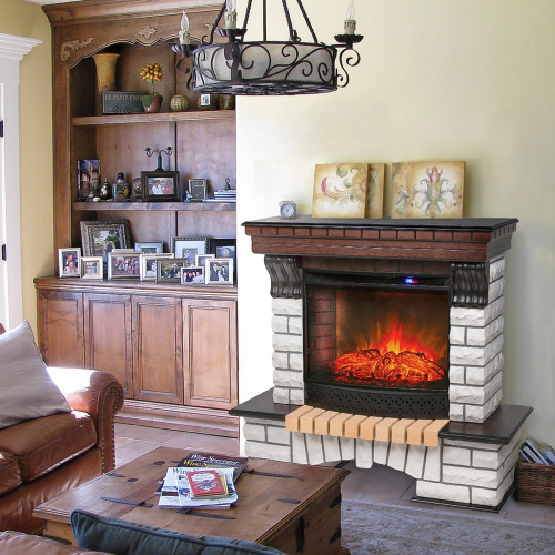 Каминокомплект COUNTRY/БРУКЛИН Античный дуб с очагом Электроочаг EVRIKA 25.5 фото 3