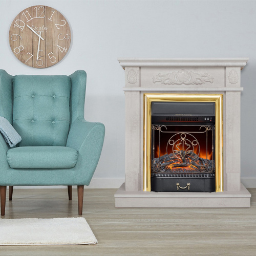 Электрокамин RealFlame Adelaida WT белый камень с очагом Majestic Lux Brass фото 7 Электрокамин RealFlame Adelaida WT белый камень с очагом Majestic Lux Brass фото 7