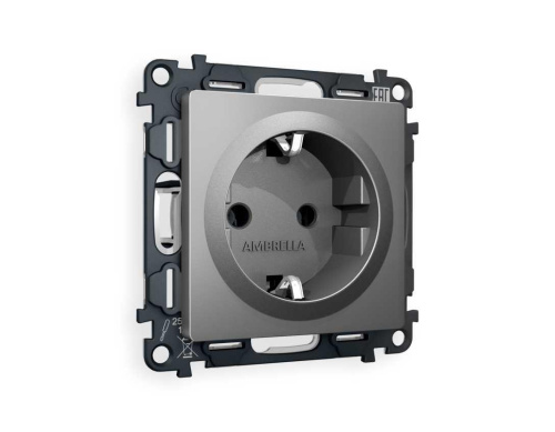Комплект механизма электрической розетки AMBRELLA VOLT ALFA Антрацит серый с/з на винтовых зажимах QUANT (AP6560, VM141) MA656010
