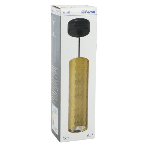 Светильник потолочный Feron ML1888 Barrel PRISM levitation на подвесе MR16 35W, 230V, чёрный, золото 55*200 фото 11