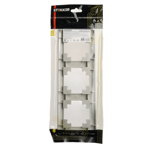 Рамка STEKKER, PFR00-7003-03 3-местная, пластик, серия Катрин, серебро фото 3