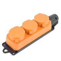 Розетка переносная 3-местная c/з STEKKER, RST16-23-44-5, штепсельная 250В, 16А, IP44, оранжевый