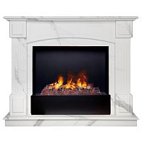 Каминокомплект CAROLINA/БОСТОН Мрамор Каррара с очагом Электроочаг CASSETTE/КАССЕТА 630 С ДРОВАМИ