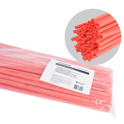 Термоусадочная трубка STEKKER 6,0/3,0 мм, длина 100 см., усадка 2:1, красный HST-630-100RD