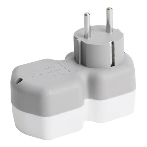 Разветвитель сетевой 2-местный с/з STEKKER ADP16-12-20, 250V,16A, ABS огнеустойчивый пластик, белый/серый фото 4