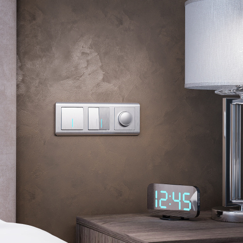 W1120109/ Выключатель двухклавишный с подсветкой (cеребряный рифленый) W1120109 фото 3