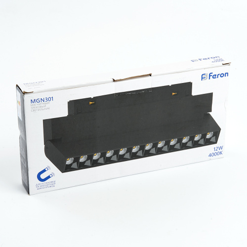 Светильник светодиодный Feron MGN301 трековый низковольтный 12W, 1080 Lm, 2700К, 30 градусов, черный серия LensFold фото 3