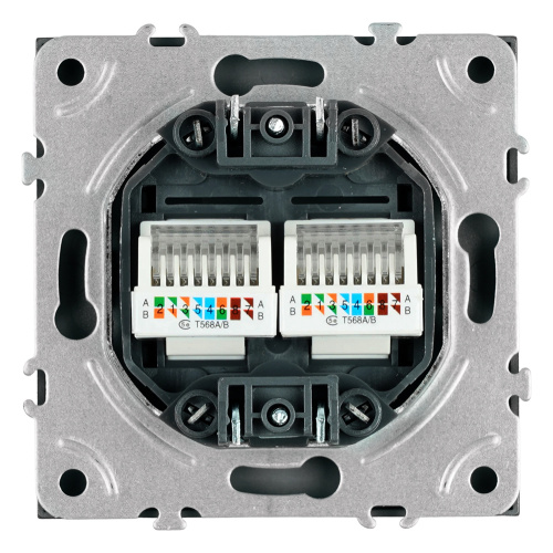Розетка компьютерная 2-местная RJ-45 (механизм), STEKKER, серия Эмили, RST00-5111-10, платиново-серый, soft touch фото 6