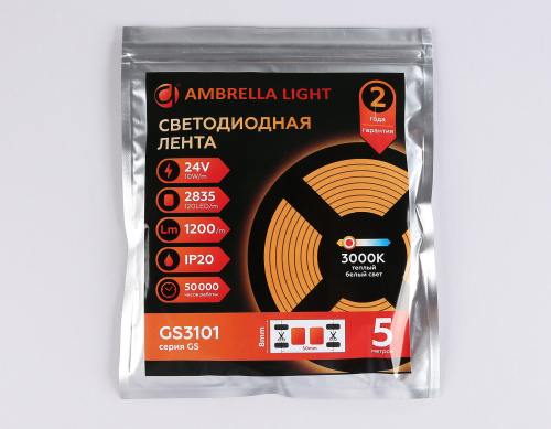 Светодиодная лента 24В 2835 120Led 10Вт/м 3000K IP20 5м фото 5