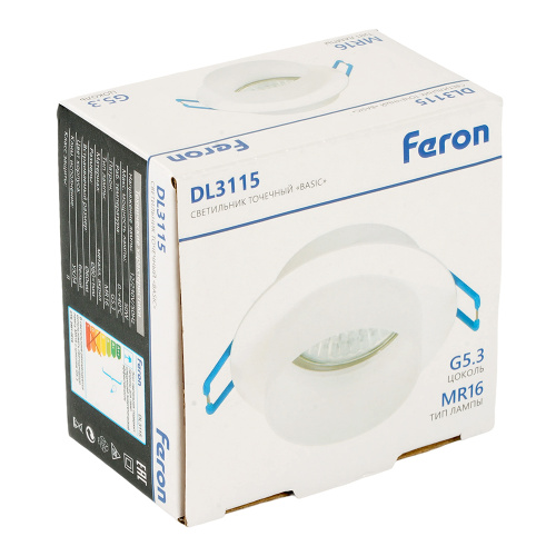 Светильник встраиваемый Feron DL3115 потолочный MR16 G5.3 белый фото 5